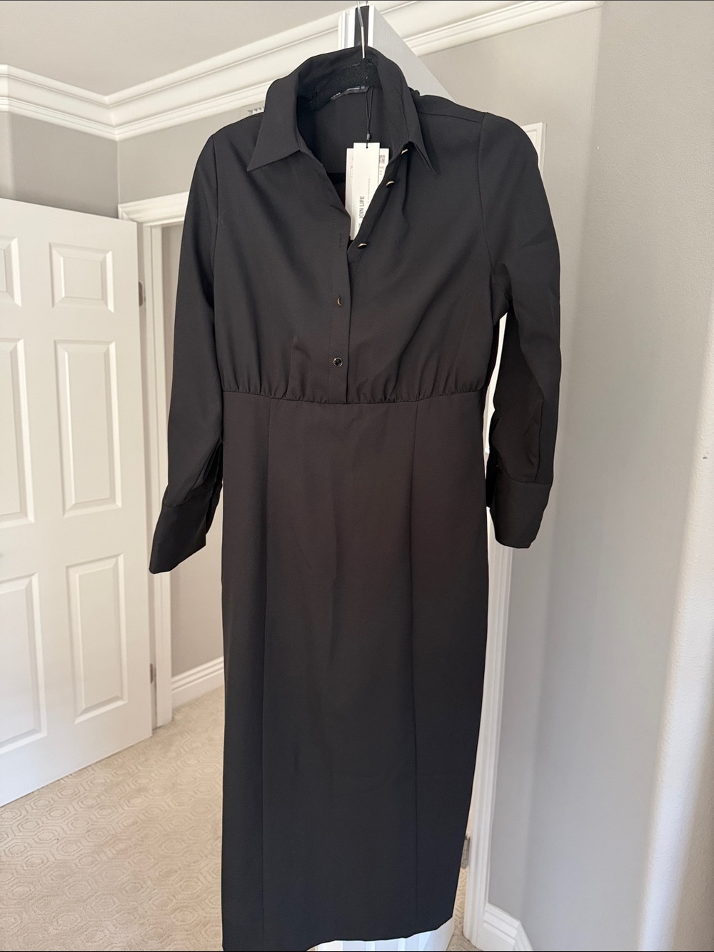 Zara Black Long-Sleeve Shirt Dress